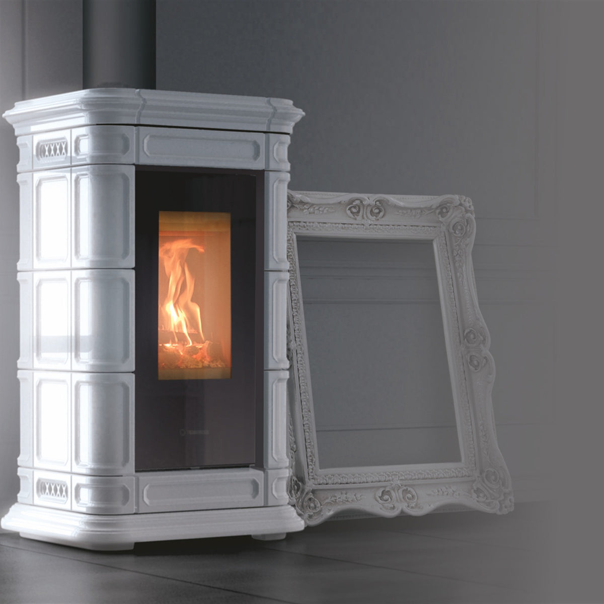 Kaminofen Thermorossi Saint Moritz Wood im Wohnraum