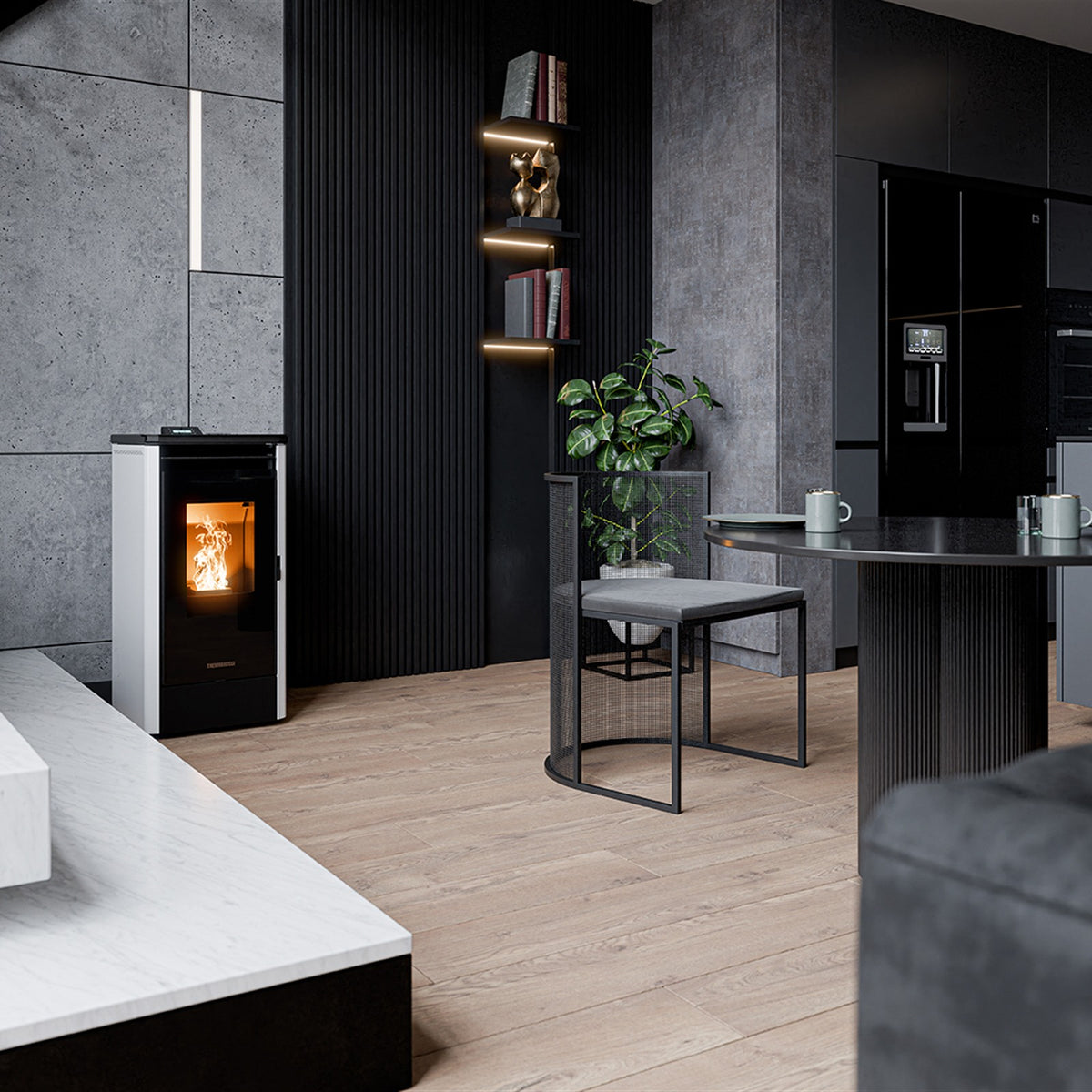 Thermorossi Urban Evo Pelletofen im Wohnraum