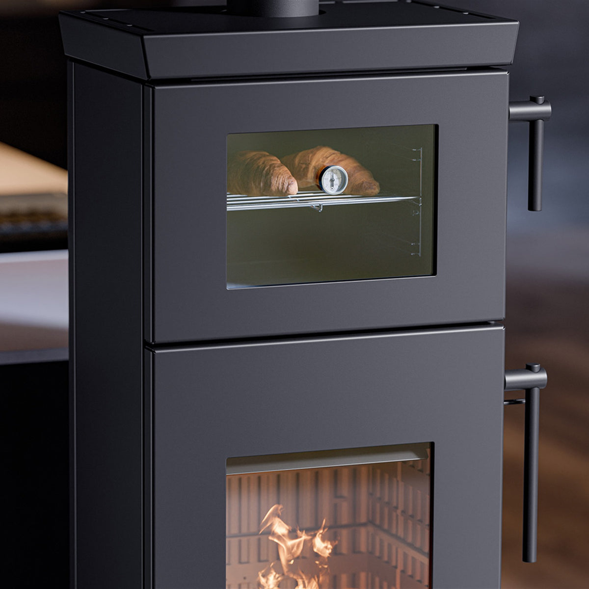 Thermorossi Zen O Kaminofen mit Backofen im Wohnraum