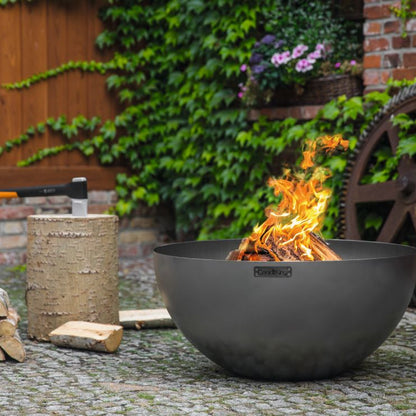 Tiefe Feuerschale Premium DALLAS 85 cm – Feuerschale mit brennendem Holz im Garten