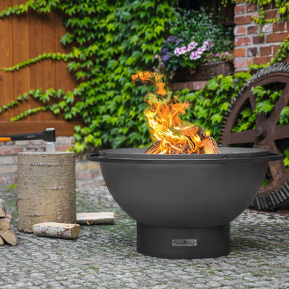 Tiefe Feuerschale Premium FAT BOY 85 cm – Feuerschale mit brennendem Holz im Garten
