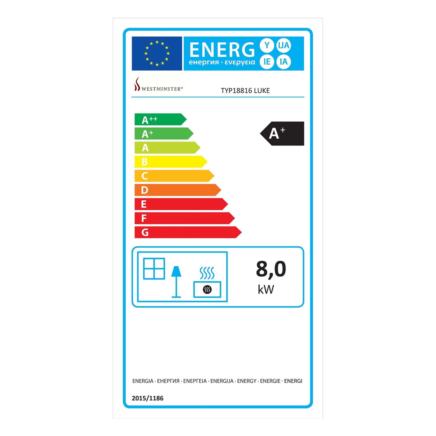 Kaminofen Wamsler Luke II mit Kochfunktion | 8 kW – offizielles Wamsler Energielabel