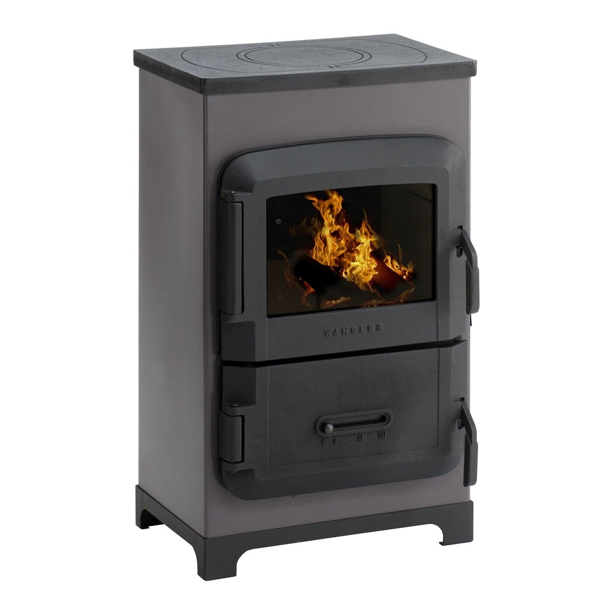 Raumheizer Wamsler RH-6F mit Kochfunktion | 6 kW – Schrägansicht mit Kochplatte und grauer Verkleidung
