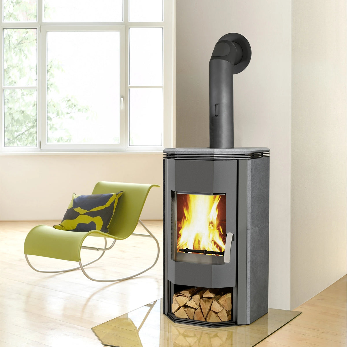 Kaminofen Wamsler Ugnis Naturstein | 6/8 kW – Wohnraumbild