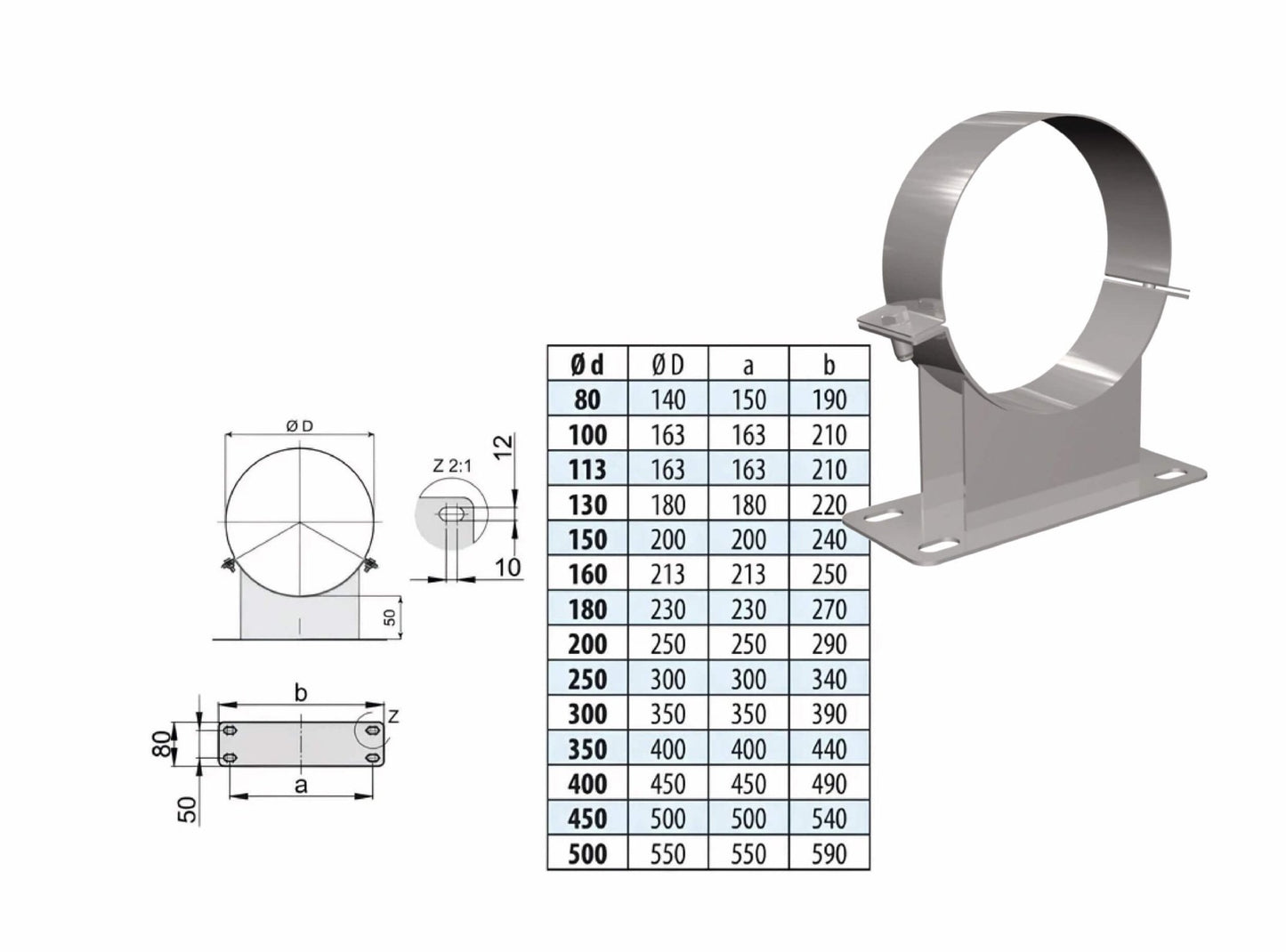 Wandhalter, Wandabstand 50 mm - doppelwandig - eka edelstahlkamine complex D