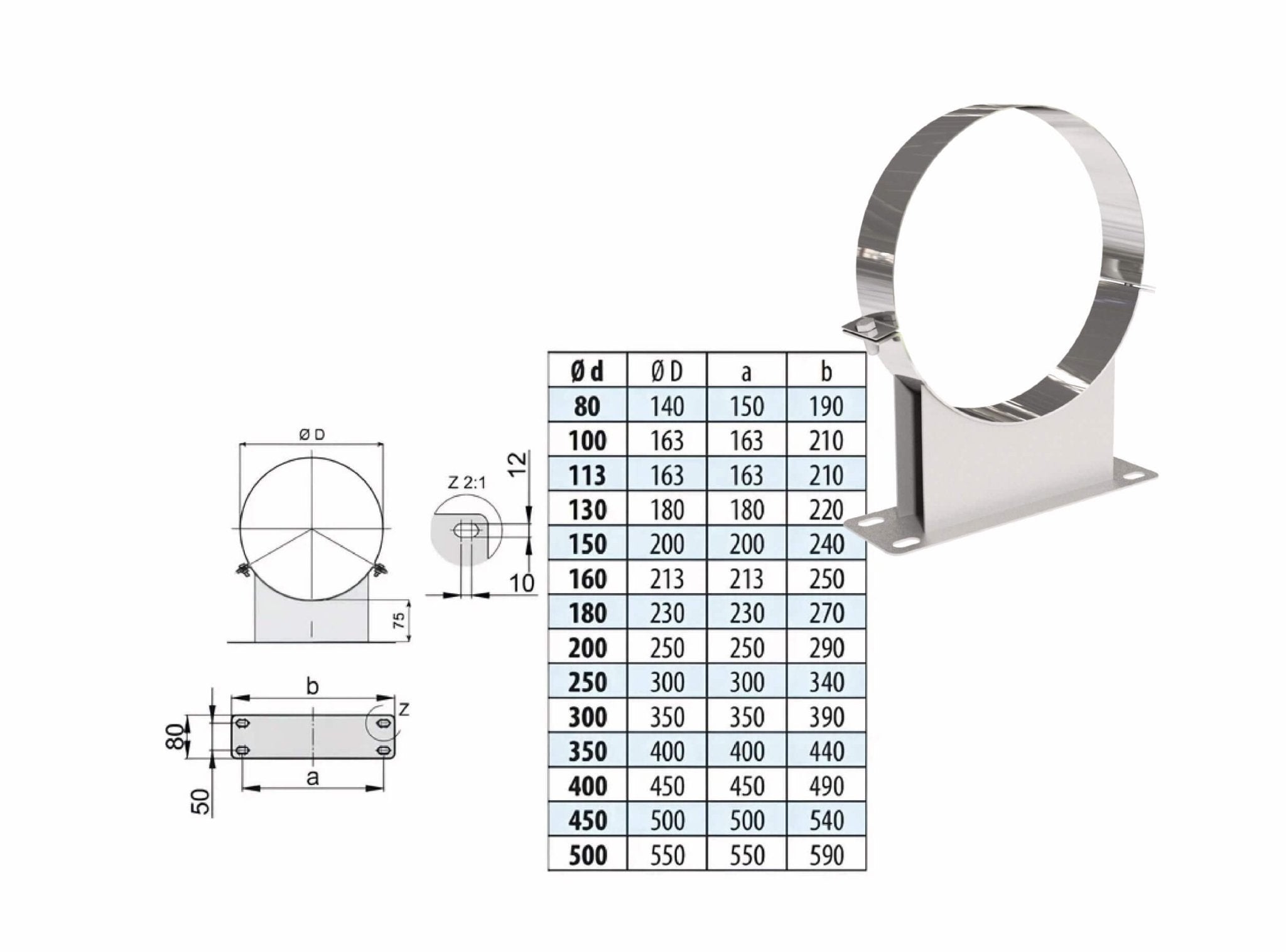 Wandhalter, Wandabstand 75 mm - doppelwandig - eka edelstahlkamine complex D