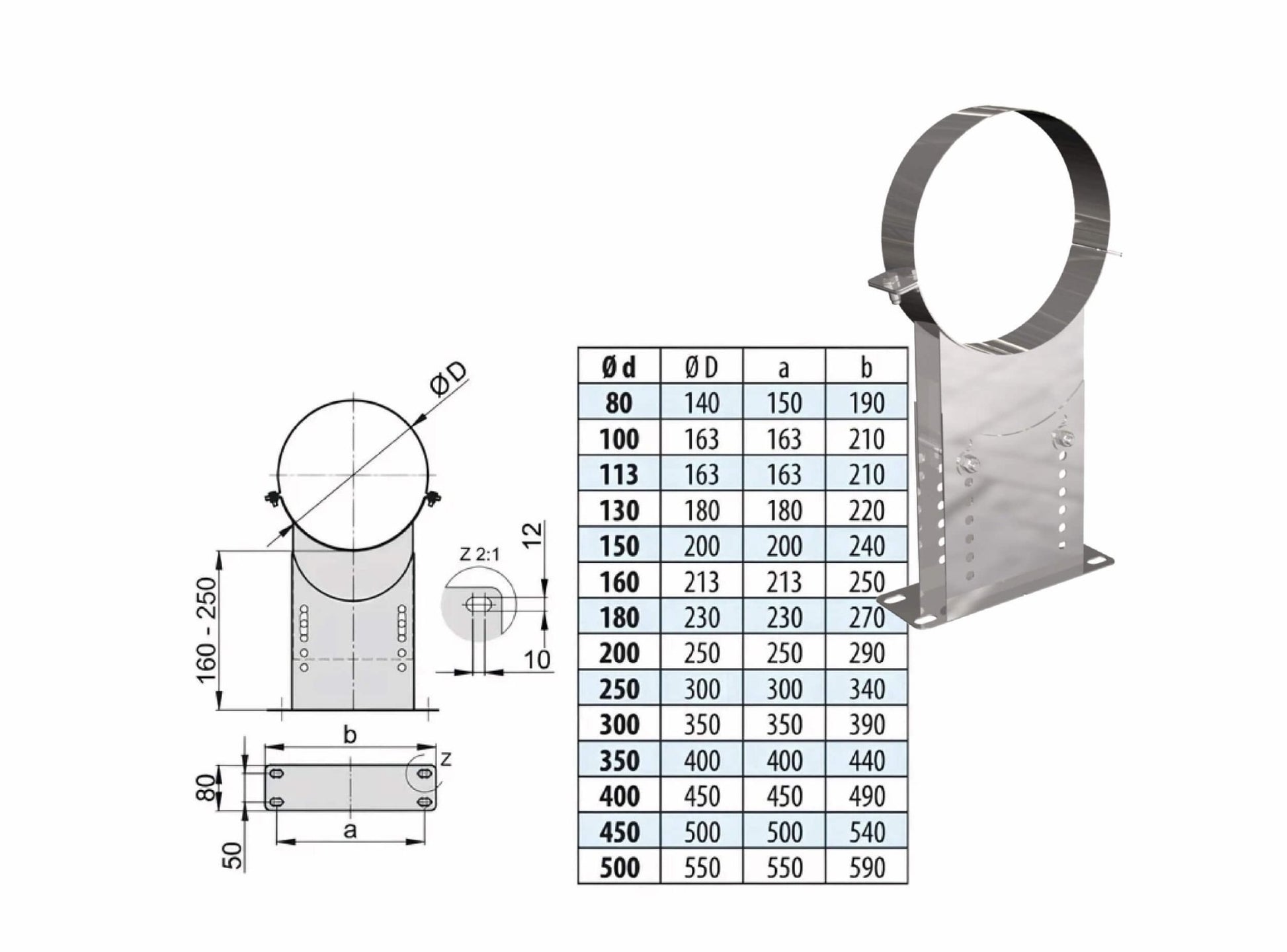 Wandhalter verstellbar 160 - 250 mm - doppelwandig - eka edelstahlkamine complex D