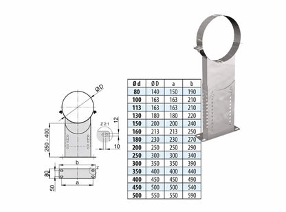 Wandhalter verstellbar 250 - 400 mm - doppelwandig - eka edelstahlkamine complex D