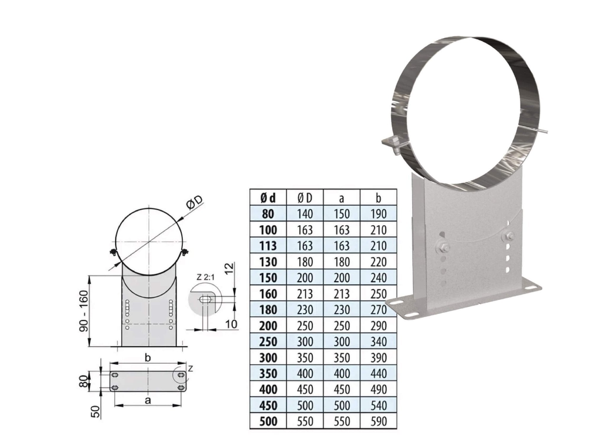 Wandhalter verstellbar 90 - 160 mm - doppelwandig - eka edelstahlkamine complex D