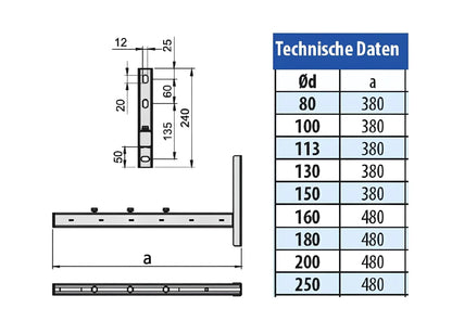 Wandkonsole verstärkt, verstellbar 50 - 150 mm - doppelwandig - eka edelstahlkamine complex D - ofenerlebnis.de
