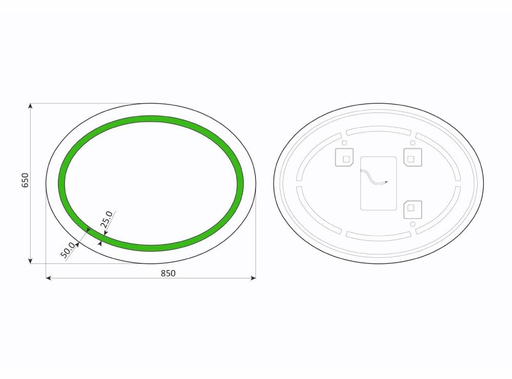 Dione – Ovaler Wandspiegel mit LED-Leuchtband