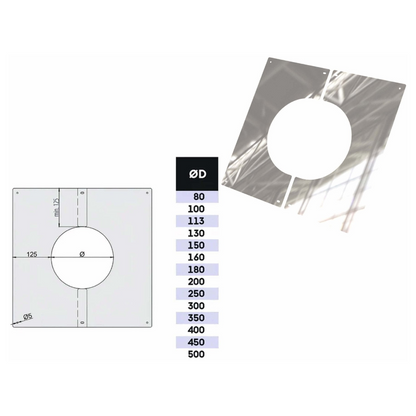 Zweiteilige Blende 0° / 45° / 60° - eka complex D – Produktabbildung mit vollständiger Maßzeichnung und Maßtabelle